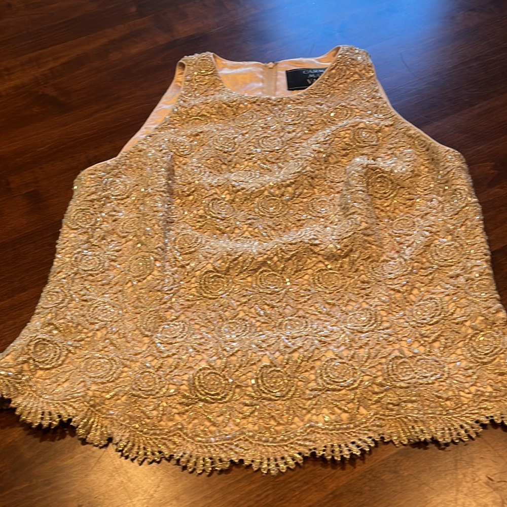 Carmen Marc Valvo Crystal Beaded Evening Top